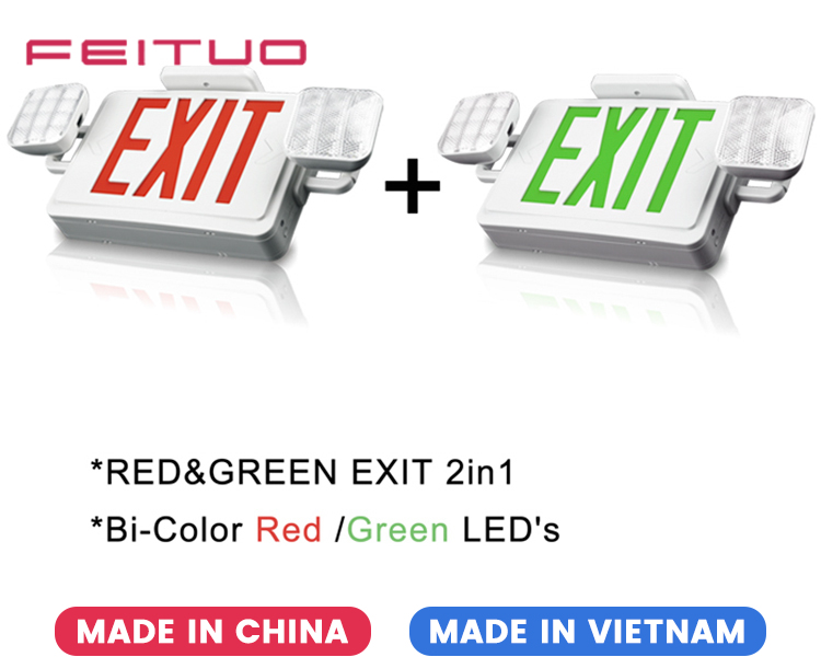 JLEC2BCW-Bi-Color LED Combo Emergency Exit Sign with LED Heads