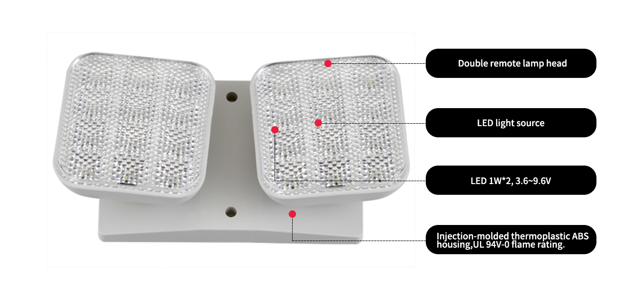 Double remote lamp head
LED light source
LED 1W*2,3.6~9.6V
Injection-molded thermoplastic ABS housing,UL 94V-0 flame rating.